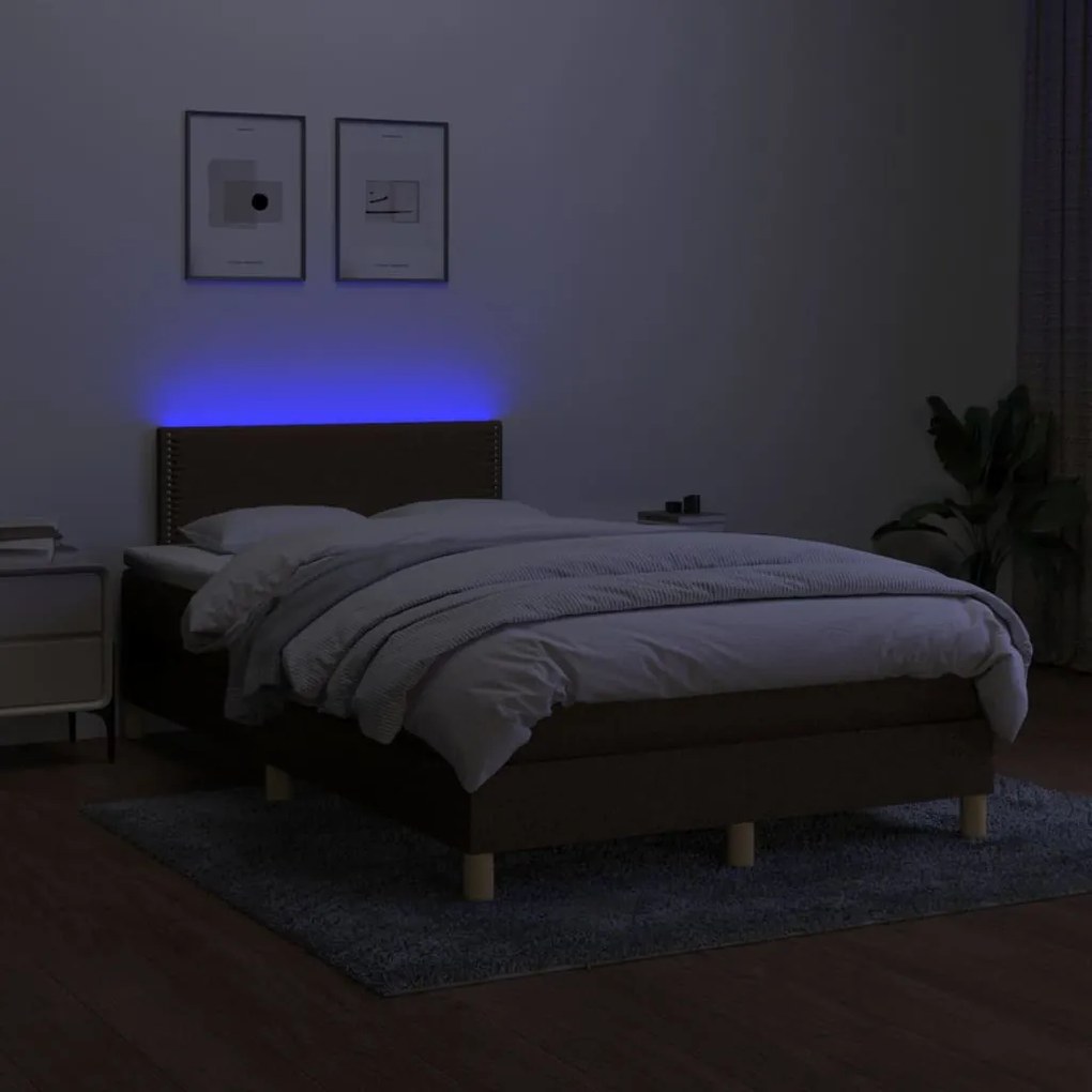 Κρεβάτι Boxspring με Στρώμα &amp; LED Σκ.Καφέ 120x200 εκ Υφασμάτινο - Καφέ