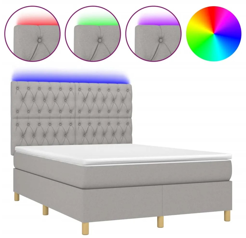 Κρεβάτι Boxspring με Στρώμα &amp; LED Αν.Γκρι 140x190εκ. Υφασμάτινο - Γκρι