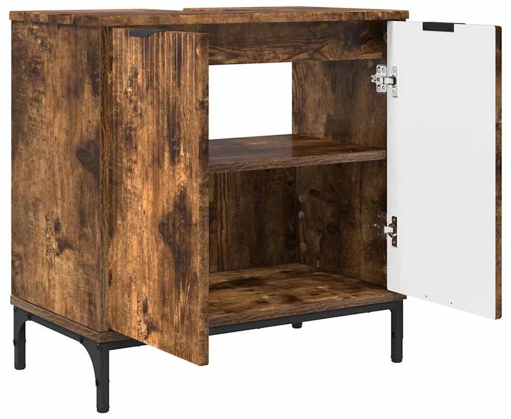 vidaXL Ντουλάπα Νιπτήρα Mπάνιου Καπνιστό Δρύς 60,5 x 33,5 x 61 εκ