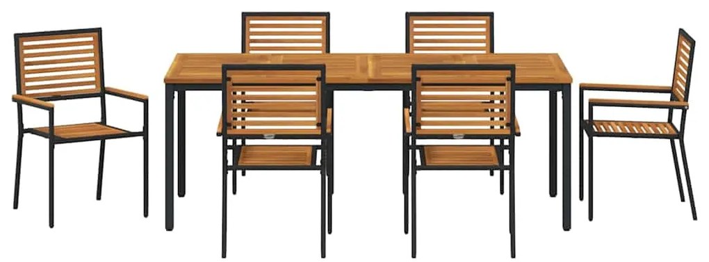 vidaXL Σέτ φαγητού για κήπο 7 pcs Μαύρο και Καφέ συνθετικό ρατάν