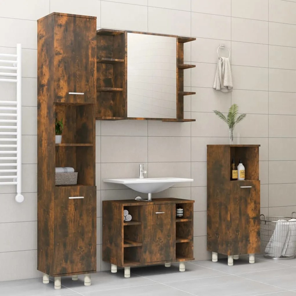 vidaXL Ντουλάπι Μπάνιου Καπνιστή Δρυς 30x30x95 εκ. Επεξεργασμένο Ξύλο