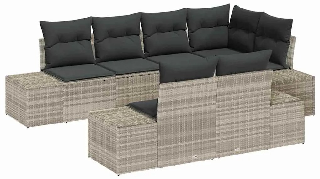 vidaXL Σετ Καναπέ Κήπου με μαξιλάρι 7 pcs Ανοιχτό γκρι Πολυ ράταν
