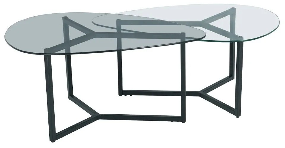 ROCKS COFFEE TABLE SET 2ΤΕΜ ΔΙΑΦΑΝΟ FUME ΜΑΥΡΟ 82/82x59/59xH40/36,5cm - 04-0915 - 04-0915