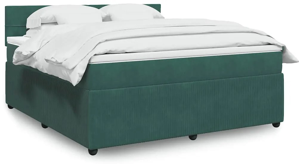 vidaXL Κρεβάτι Boxspring με Στρώμα Σκούρο Πράσινο 180x200εκ. Βελούδινο