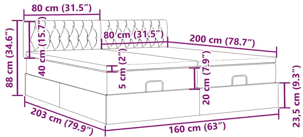 Οθωμανικό κρεβάτι με στρώματα ροζ 160x200cm Velvet - Ροζ