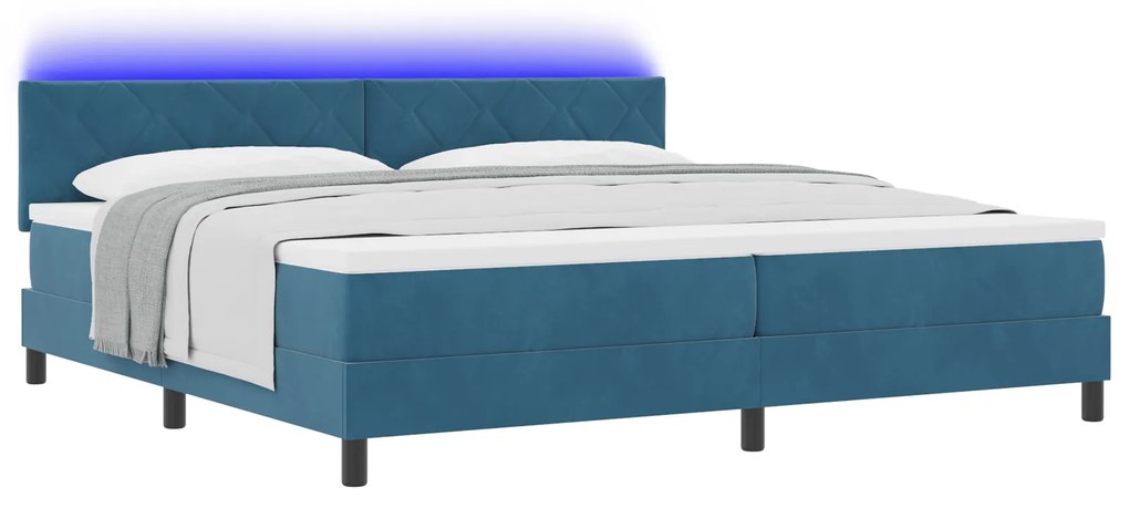 vidaXL κρεβάτι Box Spring με στρώμα & LED Σκούρο Μπλε 200x200 εκ. Βελούδινο