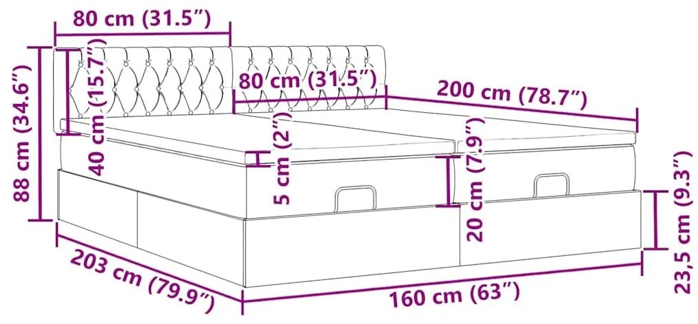 Οθωμανικό κρεβάτι με στρώματα Μαύρο 160x200cm Ύφασμα - Μαύρο