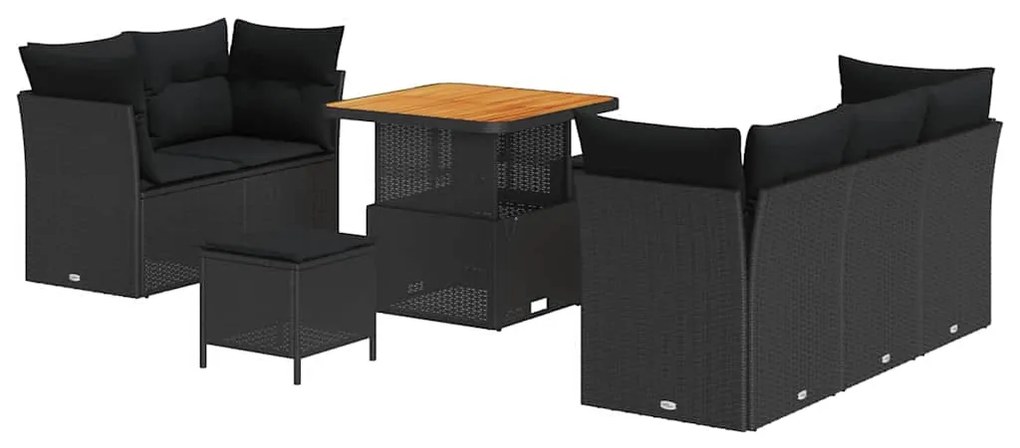 vidaXL Σετ Καναπέ Κήπου Ρυθμιζόμενο ύψος 8 pcs Μαύρο συνθετικό ρατάν