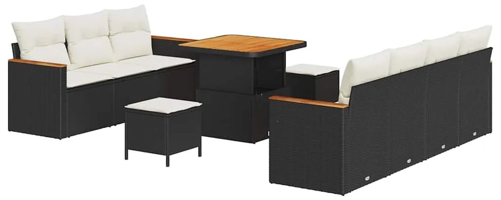 vidaXL Σετ Καναπέ Κήπου με μαξιλάρι 10 pcs Μαύρο Πολυ ράταν