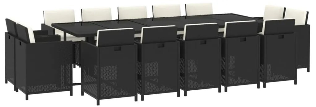 vidaXL Σετ Τραπεζαρίας Κήπου 15 τεμ Μαύρο από Συνθ. Ρατάν με Μαξιλάρια