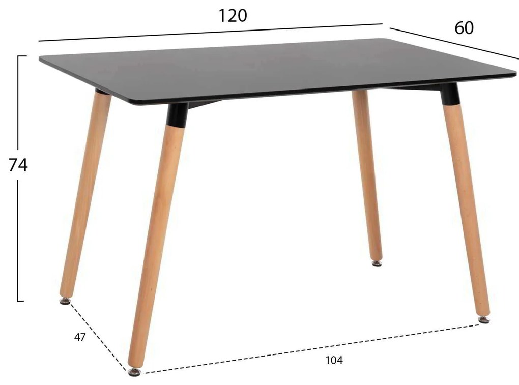 ΤΡΑΠΕΖΙ MINIMAL HM8581.02 ΜΑΥΡΟ MDF-ΠΟΔΙΑ ΟΞΙΑ ΣΕ ΦΥΣΙΚΟ ΧΡΩΜΑ- 120Χ60X74Υεκ.