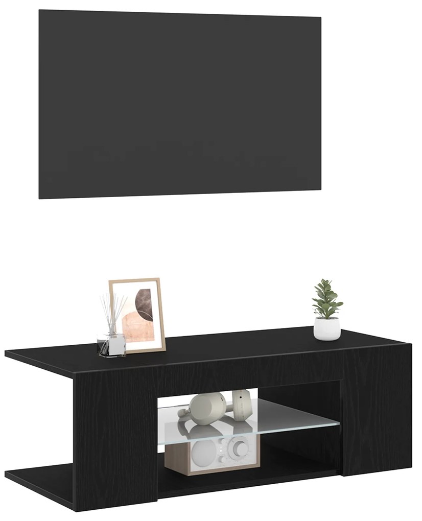 vidaXL Ντουλάπα τηλεόρασης με LED φώτα Μαύρη Δρυς 90x39x30 εκ από επεξεργασμένο ξύλο