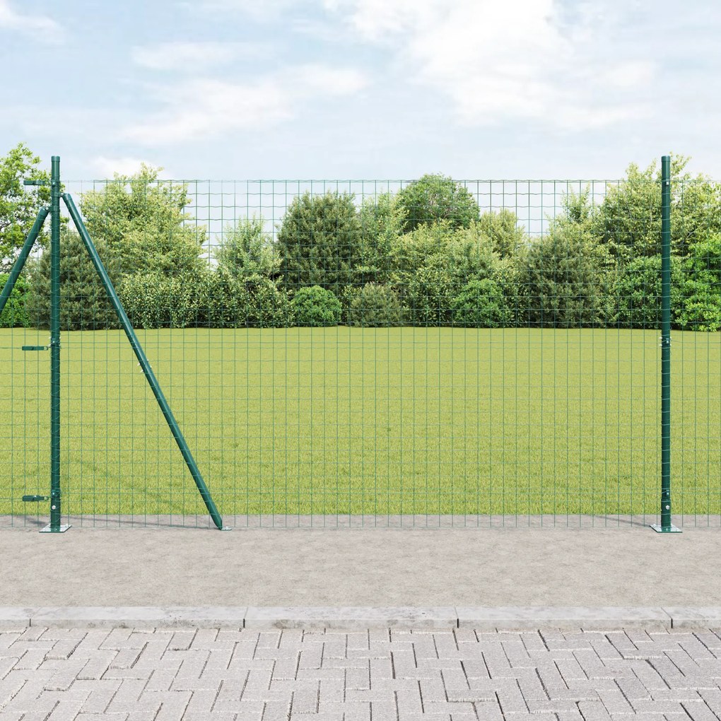 vidaXL Euro Fence με 7 Φλαντζωτές Κολώνες 1.5x10 μ. Γαλβανισμένος Χάλυβας