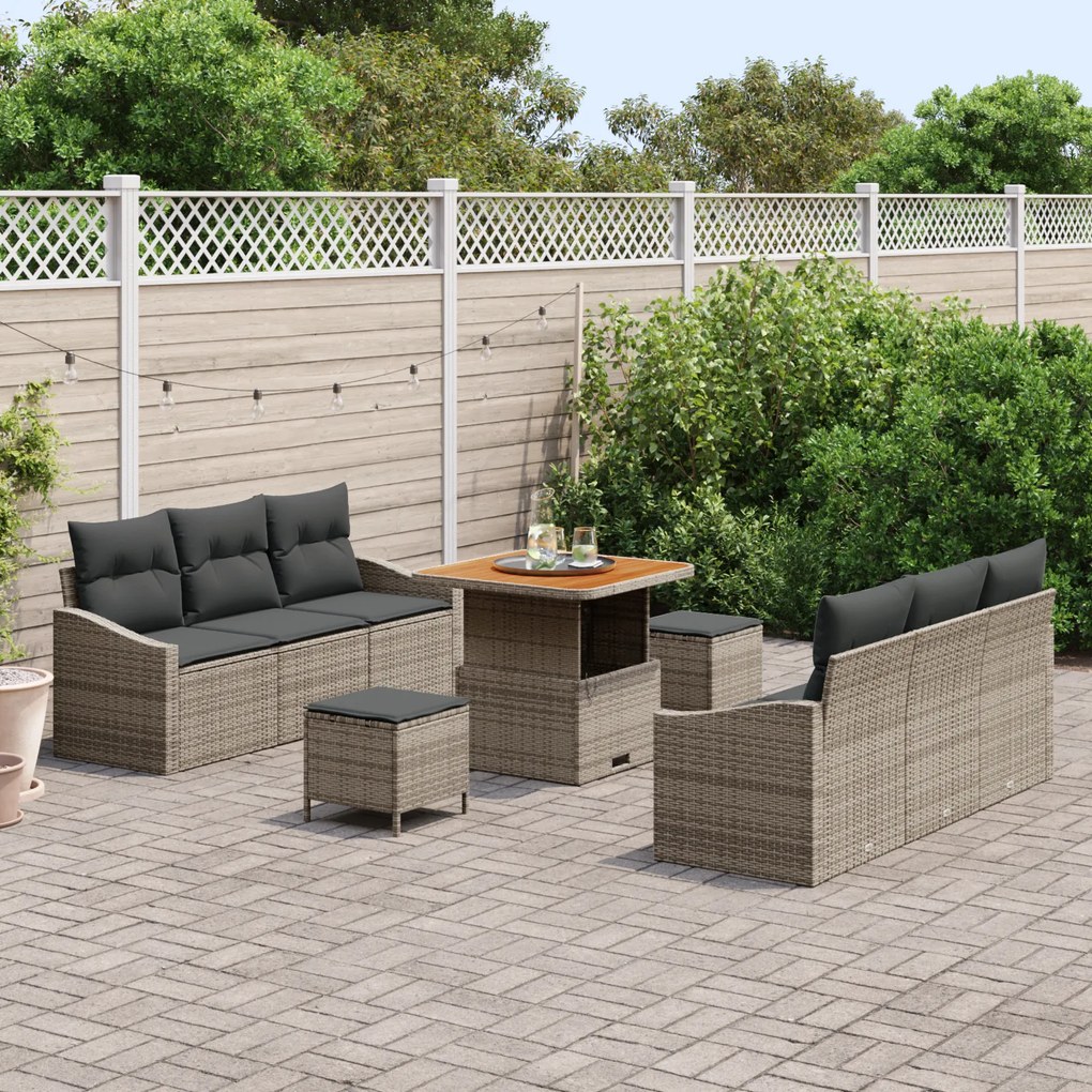 vidaXL Σετ Καναπέ Κήπου με μαξιλάρι 9 pcs Γκρι 80 x 80 x 71 cm