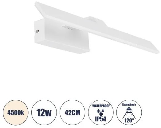 MIRROR 60512 Φωτιστικό Τοίχου-Απλίκα LED 12W 1440lm 120° AC 85-265V IP54 Φυσικό Λευκό 4500K Λευκό Μέταλλο-Μ42 x Π5 Globostar-605 60512