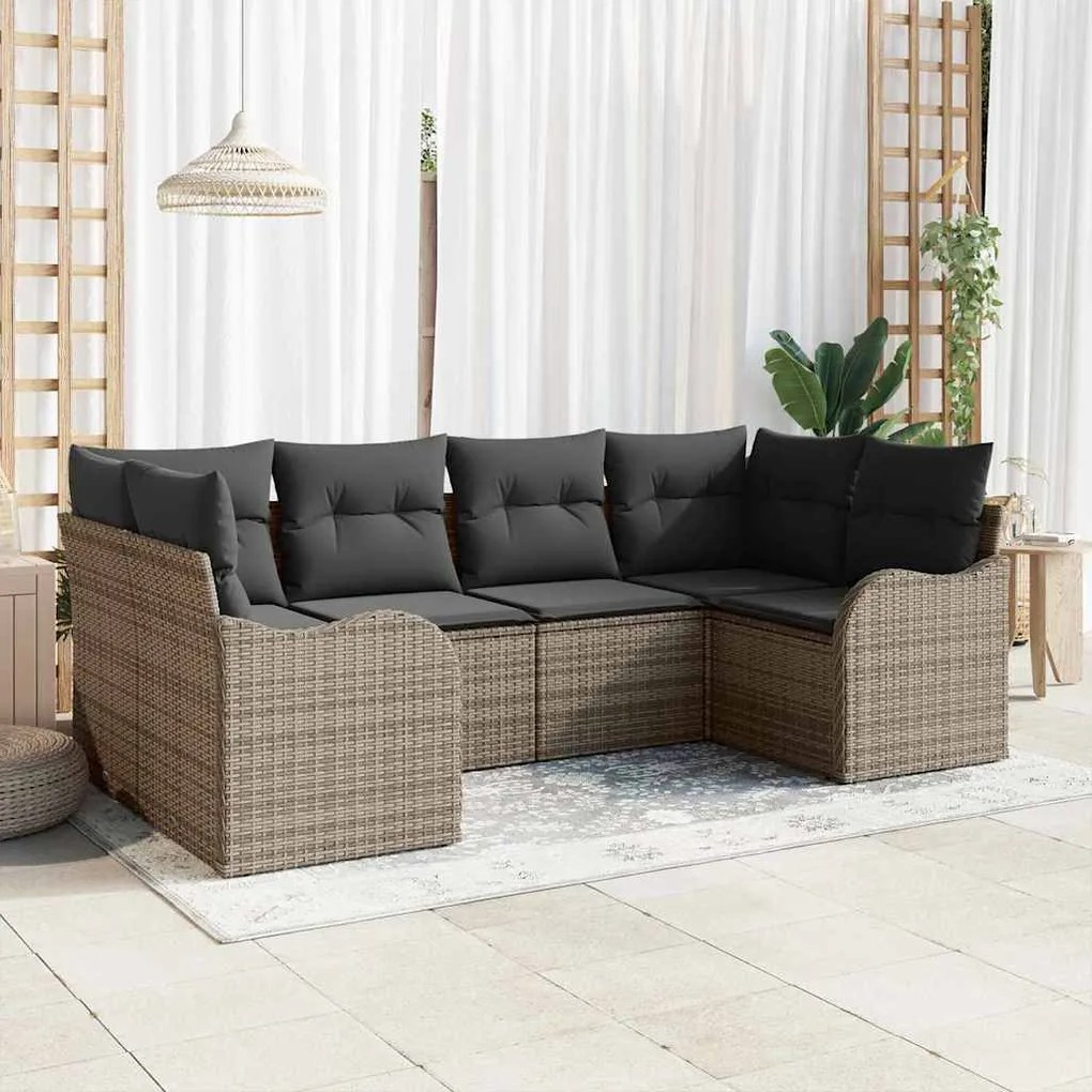 vidaXL Σετ Καναπέ Κήπου με μαξιλάρι 6 pcs Γκρι Πολυ ράταν