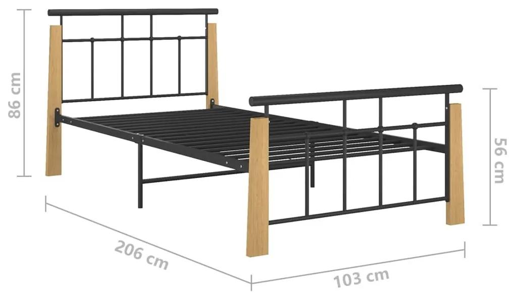 Πλαίσιο Κρεβατιού 90 x 200 εκ. Μέταλλο &amp; Μασίφ Ξύλο Δρυός - Μαύρο