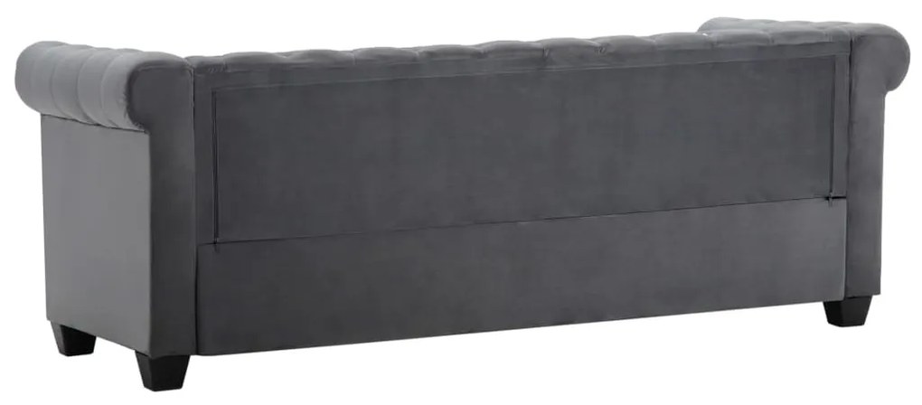 vidaXL Καναπές Τριθέσιος Chesterfield Γκρι 199 x 75 x 72 εκ. Βελούδο