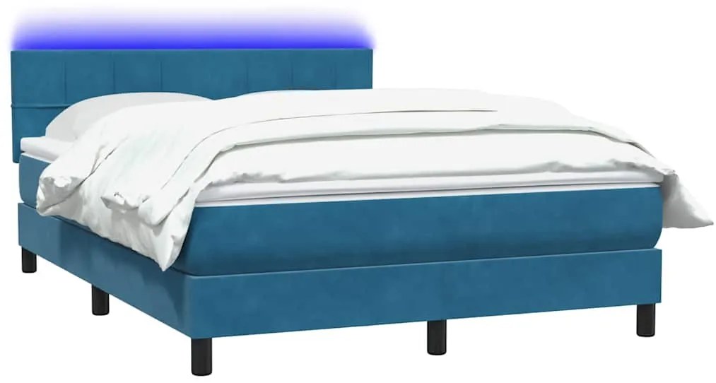 vidaXL Κρεβάτι Boxspring με Στρώμα &amp; LED Σκούρο Μπλε 140x210 εκ. Βελούδινο