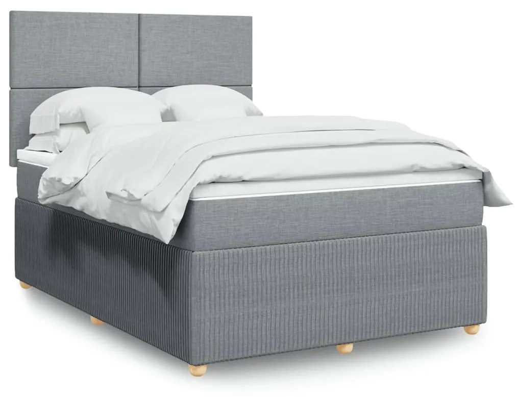 Κρεβάτι Boxspring με Στρώμα Ανοιχτό Γκρι 140x200 εκ. Υφασμάτινο - Γκρι