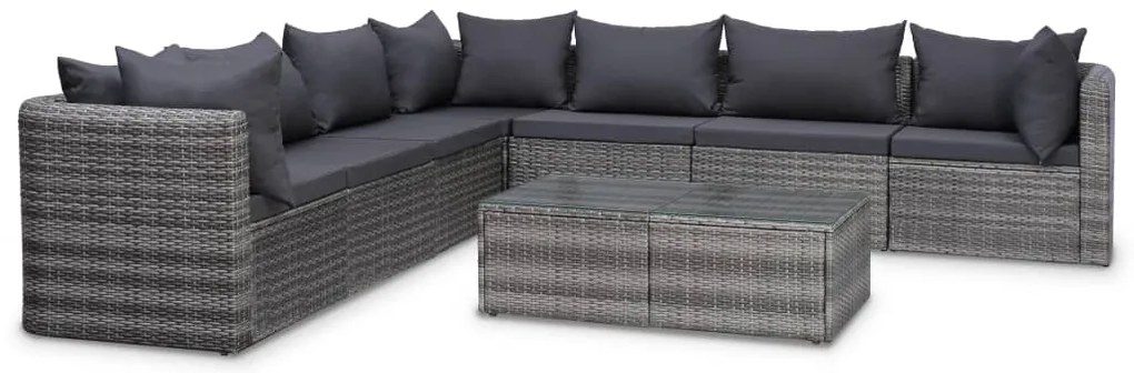 vidaXL Σαλόνι Κήπου 8 Τεμαχίων Γκρι από Συνθετικό Ρατάν με Μαξιλάρια