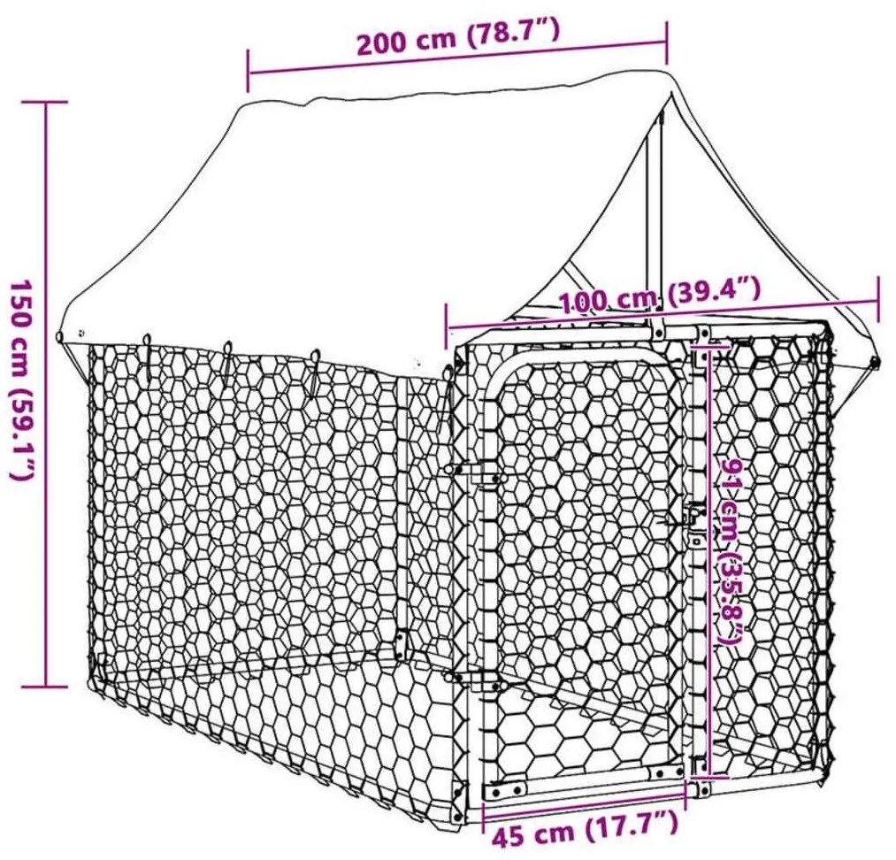 Κλουβί Σκύλου Εξωτερικού Χώρου 200 x 100 x 150 εκ. με Στέγαστρο - Ασήμι