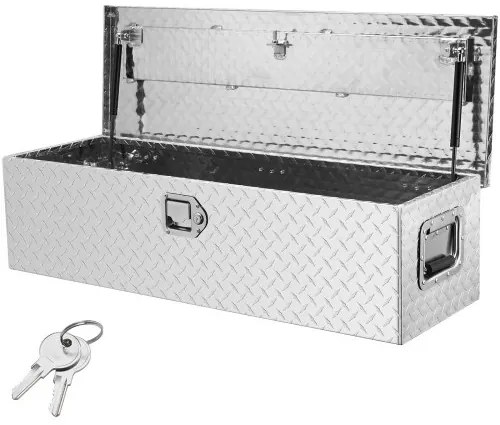 VEVOR Heavy Duty Aluminum Truck Bed Tool Box, Diamond Plate Tool Box with Side Handle and Lock Keys, Storage Tool Box Chest Box Organizer for Pickup, Truck Bed, RV, Trailer, 39&quot;x13&quot;x10&quot;, Silver