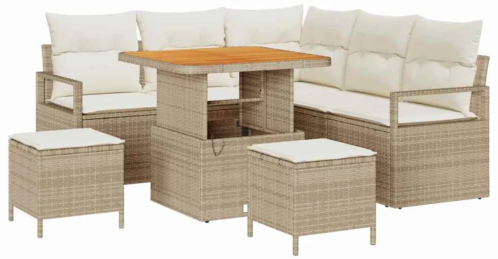 vidaXL Σετ Καναπέ Κήπου με μαξιλάρι 8 pcs Μπεζ Πολυ ράταν