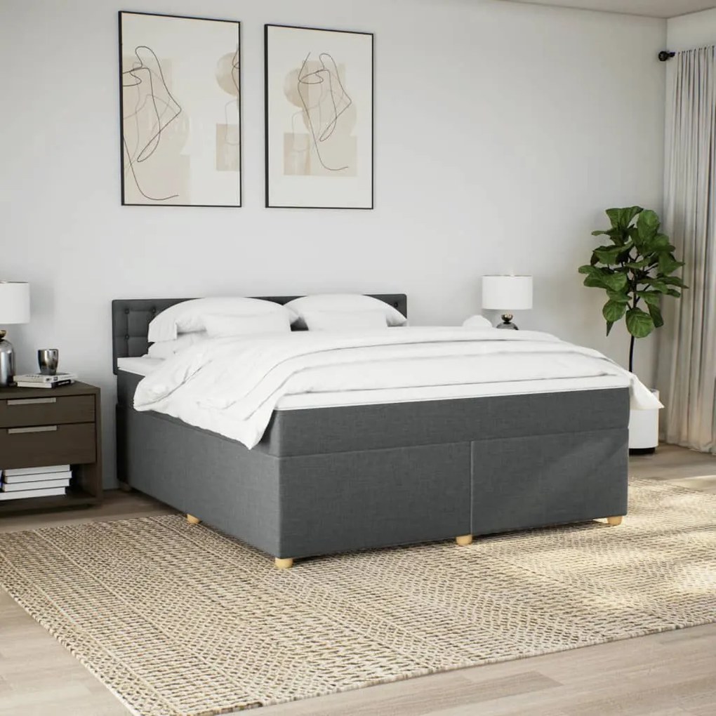 Κρεβάτι Boxspring με Στρώμα Σκούρο Γκρι 180x200 εκ Υφασμάτιν - Γκρι