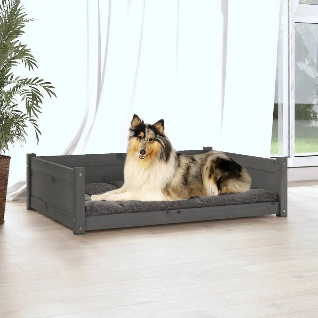 vidaXL Κρεβάτι Σκύλου Γκρι 95,5 x 65,5 x 28 εκ. από Μασίφ Ξύλο Πεύκου