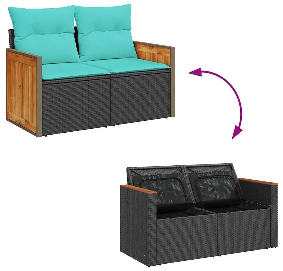 vidaXL Καναπές Κήπου 6 Τεμαχίων Μαύρο από Συνθετικό Ρατάν με Μαξιλάρια