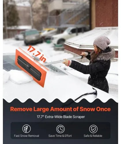 VEVOR Snow Roof Rake, 1.2m Long Reach Car Roof Snow Scraper, 45cm Foam Blade for No Scratches, Non-Slip Handle, Lightweight Snows Removal Tool for Vehicle Garage Rooftop Leaves Debris Clearing