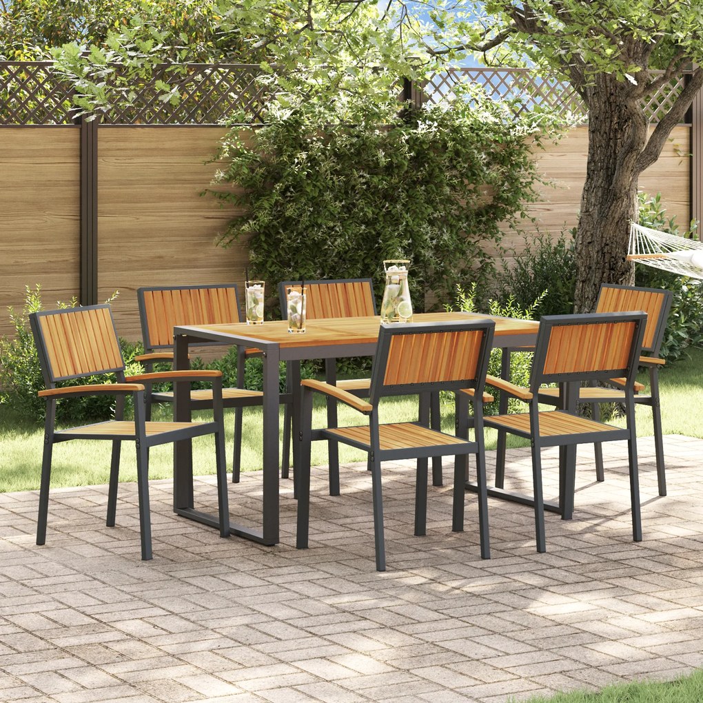 vidaXL Σετ Φαγητού 7 Τεμαχίων Solid Wood Acacia και Μετάλλου