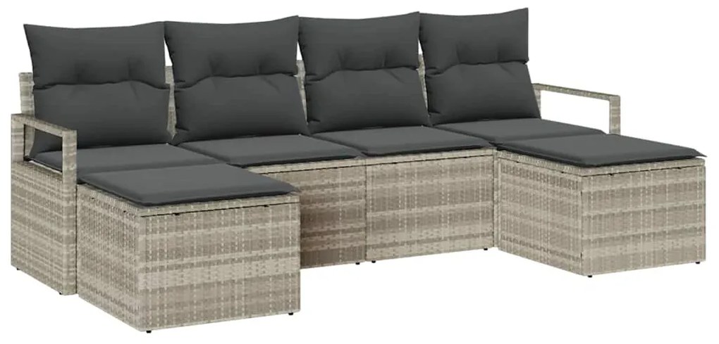 vidaXL Σετ Καναπέ Κήπου 6 pcs Ανοιχτό γκρι Πολυ ράταν