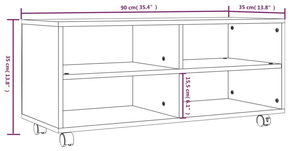vidaXL Έπιπλο Τηλεόρασης με Ροδάκια Γκρι Sonoma 90x35x35 εκ Επεξ. Ξύλο