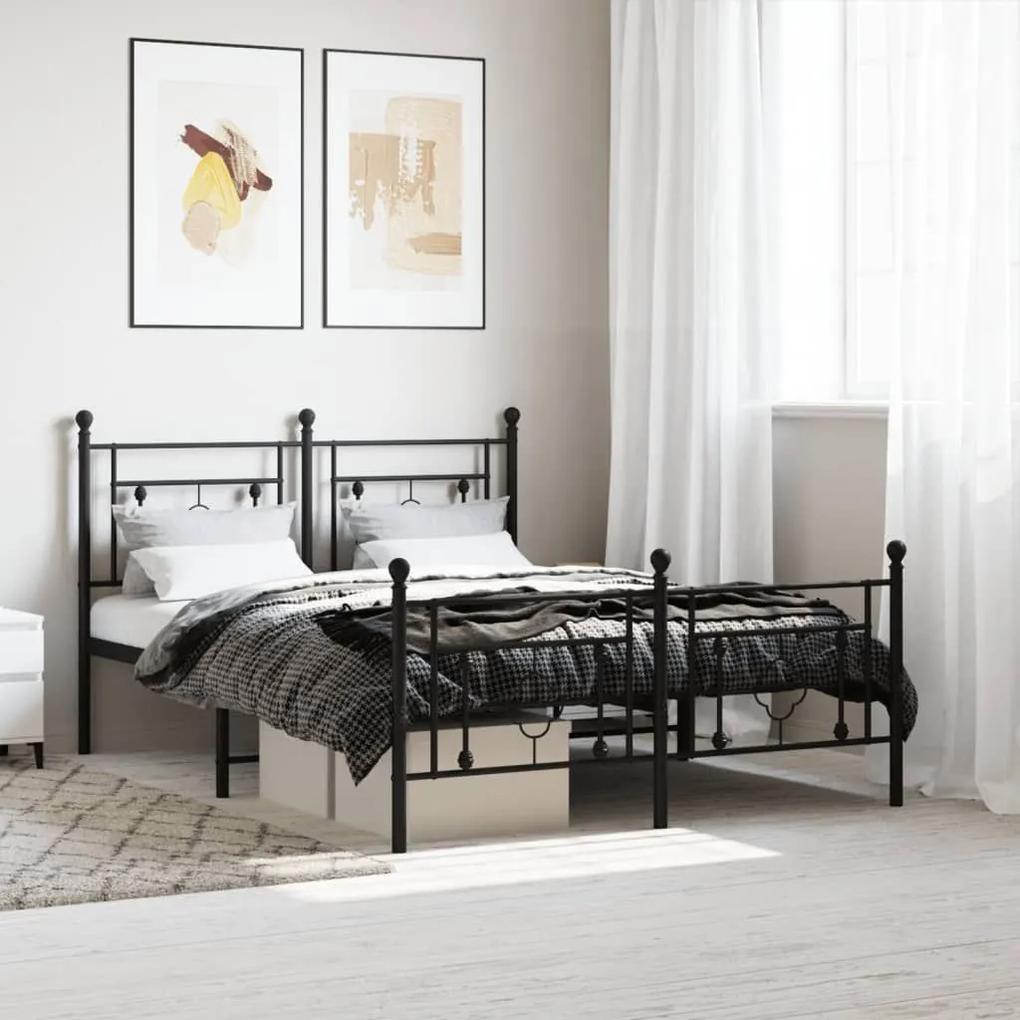 Πλαίσιο Κρεβατιού με Κεφαλάρι&amp;Ποδαρικό Μαύρο 140x190εκ. Μέταλλο - Μαύρο