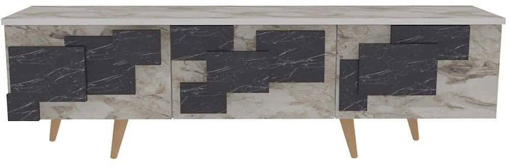 Έπιπλο Τηλεόρασης 3D 875ZNA4582 160x35x45cm Marble Effect White-Black