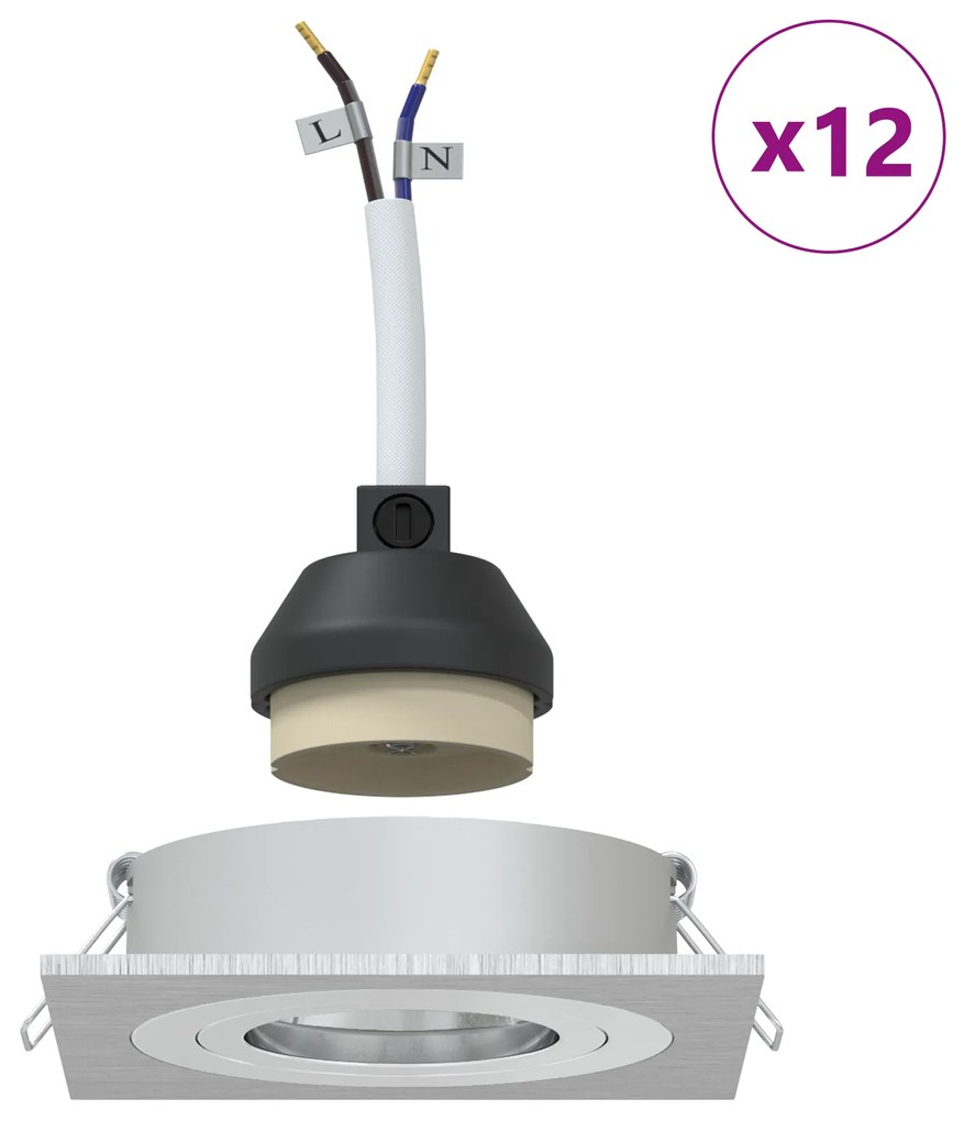 vidaXL Κρυφές Σποτ Λάμπες 12 τεμ Τετράγωνο GU10 Ασημί 91x91 χιλ