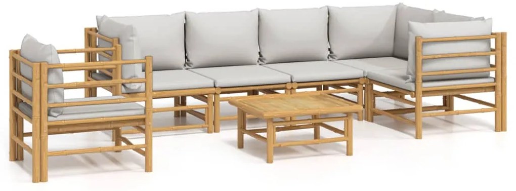 vidaXL Σαλόνι Κήπου Σετ 7 Τεμαχίων από Μπαμπού με Αν. Γκρι Μαξιλάρια