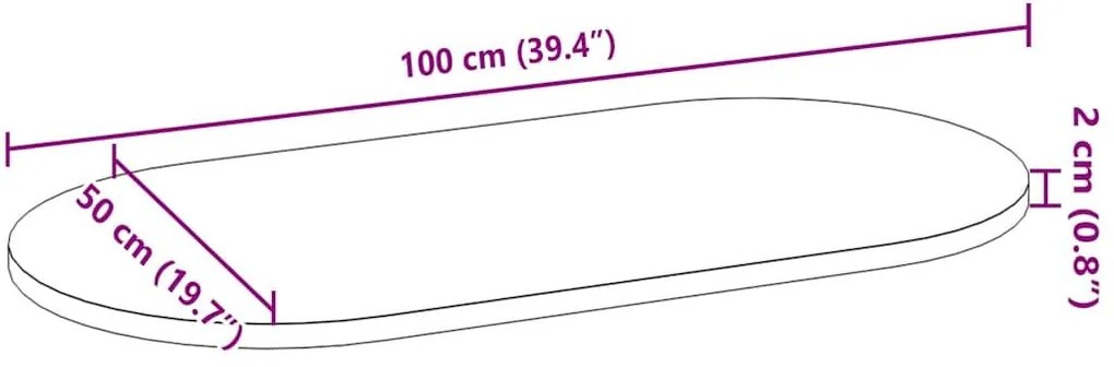 Επιτραπέζια επιφάνεια 100x50x2 cm μασίφ ξύλο δρυς οβάλ - Καφέ