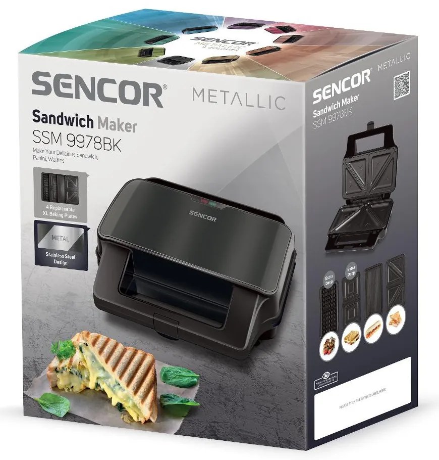 Τοστιέρα με 4 Αποσπώμενες Πλάκες CoolTouch Sencor SSM 9978BK Μαύρη
