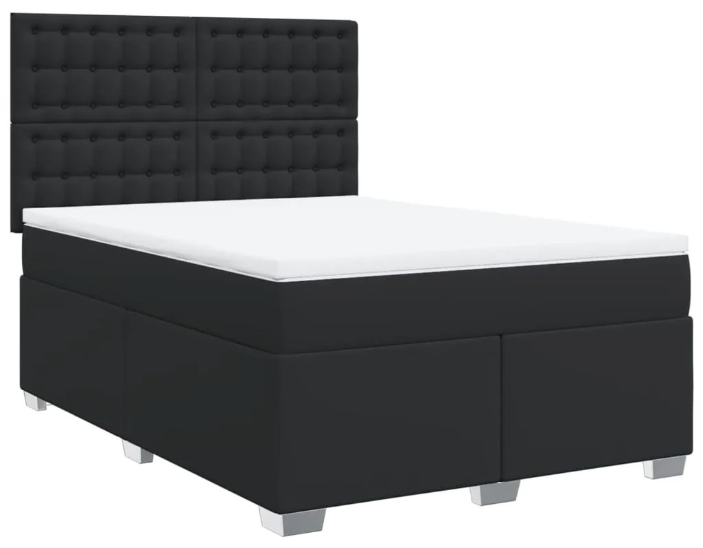 vidaXL Κρεβάτι Boxspring με Στρώμα Μαύρο 140x190εκ.από Συνθετικό Δέρμα