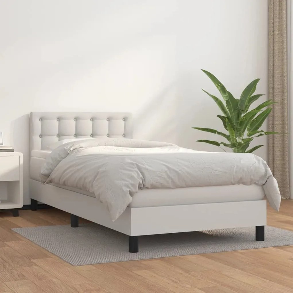 Κρεβάτι Boxspring με Στρώμα Λευκό 90x200εκ. από Συνθετικό Δέρμα - Λευκό