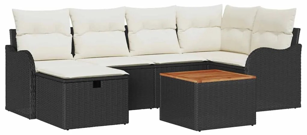 vidaXL Σετ Καναπέ Κήπου με μαξιλάρι 7 pcs Μαύρο Πολυ ράταν