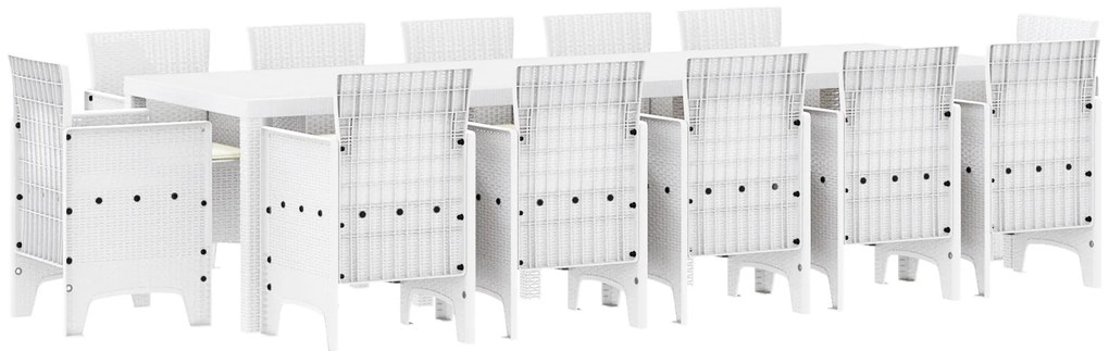 vidaXL Σέτ φαγητού για κήπο με μαξιλάρι 13 pcs Λευκό Μεγάλο Πολυράτταν