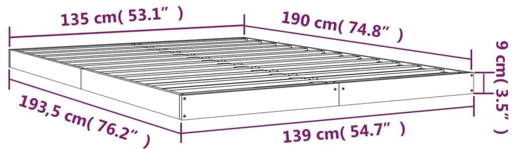 Πλαίσιο Κρεβατιού Λευκό 135 x 190 εκ. Μασίφ Ξύλο Πεύκου Διπλό - Λευκό