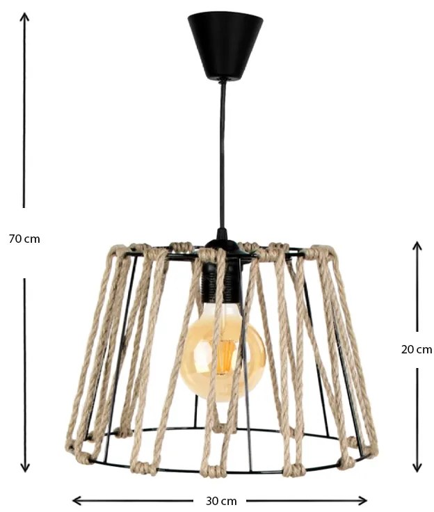 Φωτιστικό οροφής Andrew Megapap μέταλλο/σχοινί χρώμα μαύρο φυσικό 30x30x20εκ.