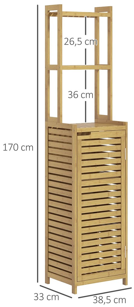 HOMCOM Ράφι Μπάνιου Ράφι Μπάνιου, 3 Ράφια, 1 Ντουλάπι, 38,5 cm x 33 cm x 170 cm, Φυσικό