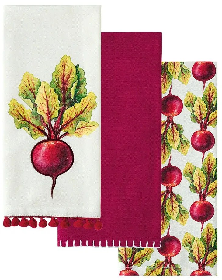 Πετσέτες Κουζίνας Fazzy 2410 (Σετ 3τμχ) White-Red Kentia 40x60cm 100% Cotton