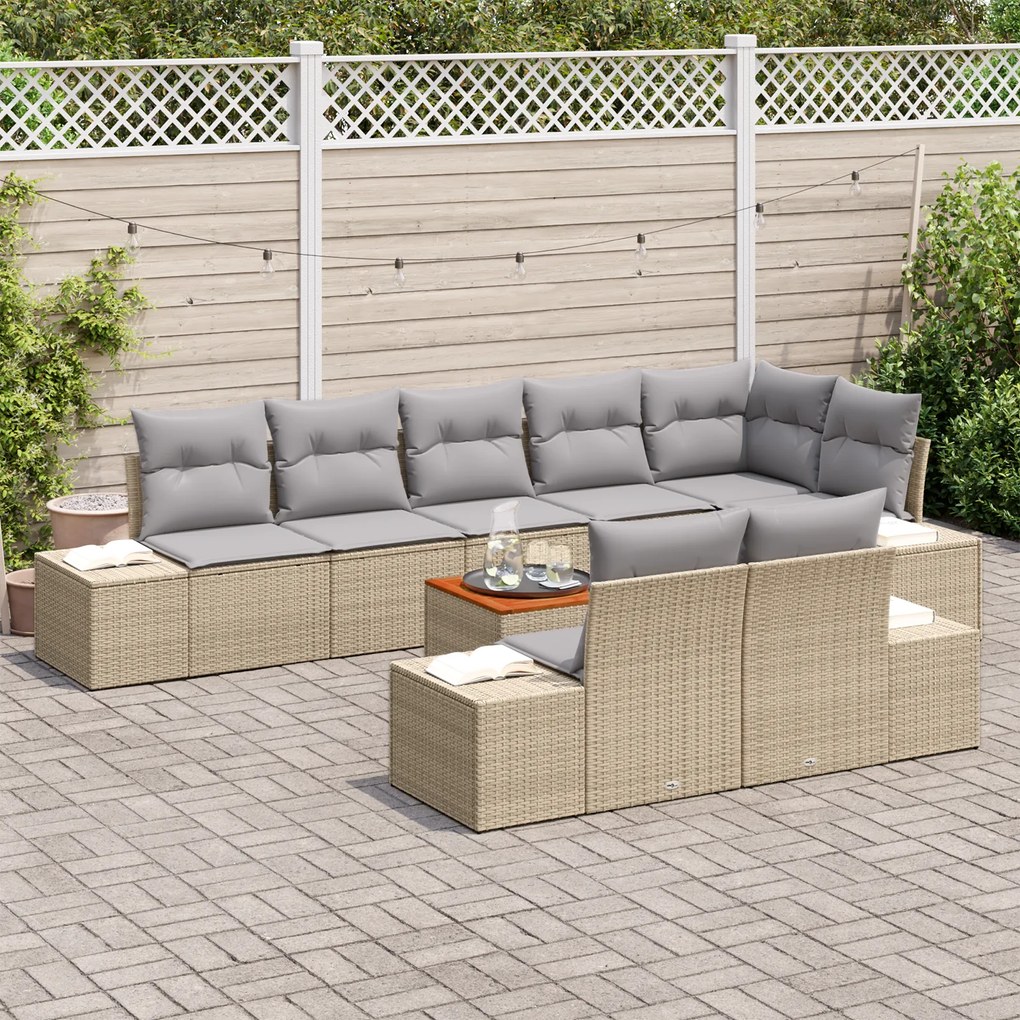 vidaXL Σετ Καναπέ Κήπου 9 pcs Beige, ανοιχτό γκρι 55 x 55 x 37 εκ